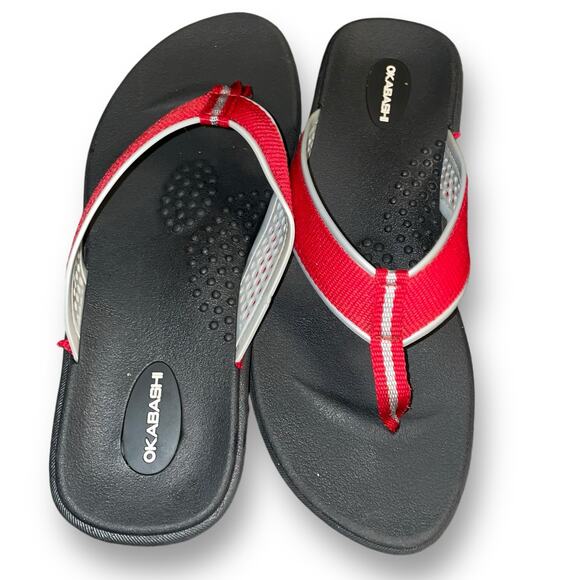 Okabashi Med Large Breeze Flip Flop Sandals M/L Unisex Red Silver Arch Support - Picture 1 of 9
